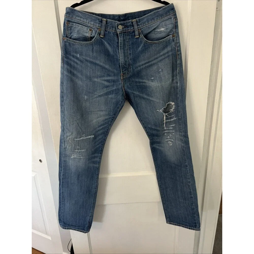 Levis 508 Jeans Mens 34x32 Blue Denim Wash-ripped Tapered Straight Leg Zip Fly